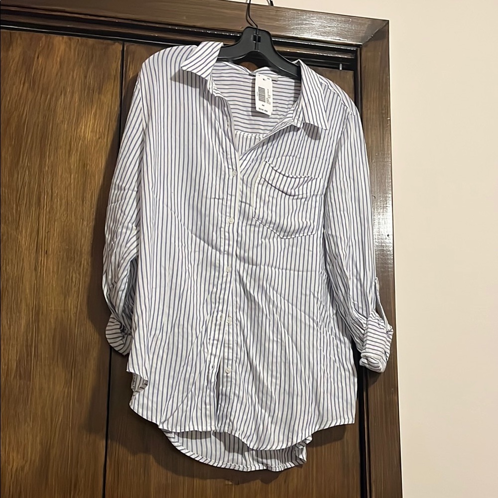 Love Tree White and Blue Striped Button Down Shirt